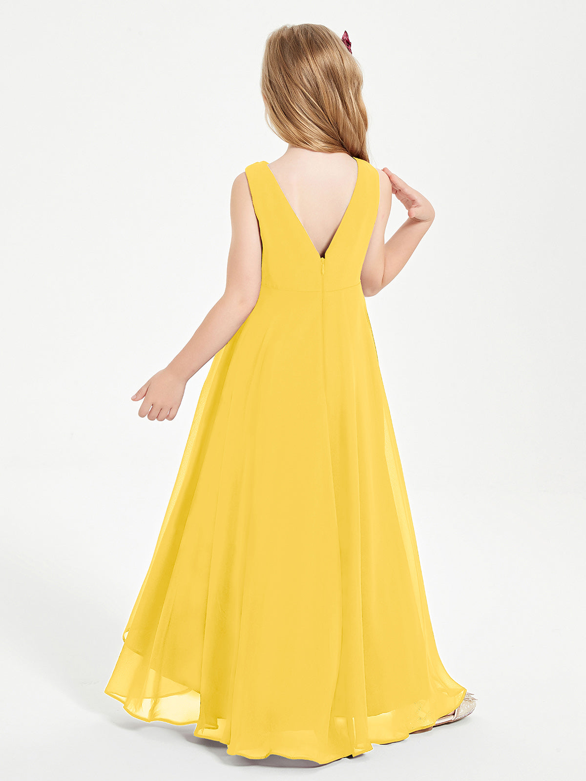 Modern Asymmetrical Cowl Neck Junior Bridesmaid Dresses Marigold